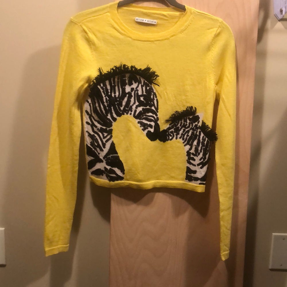 Alice + Olivia Wool Sweater with Zebra appliqué